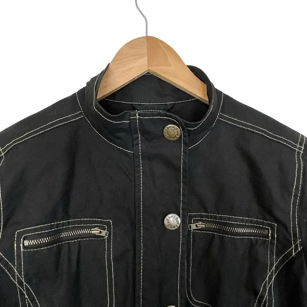 Boden Waxed Cotton Jacket Black Contrast Stitch Utility Pockets Size 10 - Picture 8 of 16